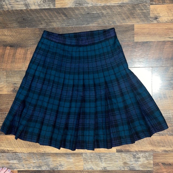 Vintage Plaid Blue & Green 100% Wool Pleated Wrap Kilt Irish Skirt Size 6 - Picture 10 of 16